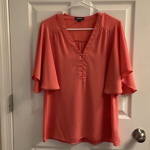 Express Vibrant Coral V-Neck Blouse